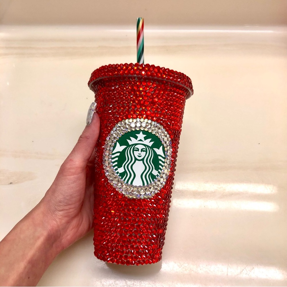 💗CUSTOM BLING RHINESTONE STARBUCKS LOGO HOLIDAY TUMBLER DRINKING COLD BREW CUP